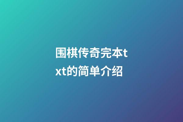 围棋传奇完本txt的简单介绍